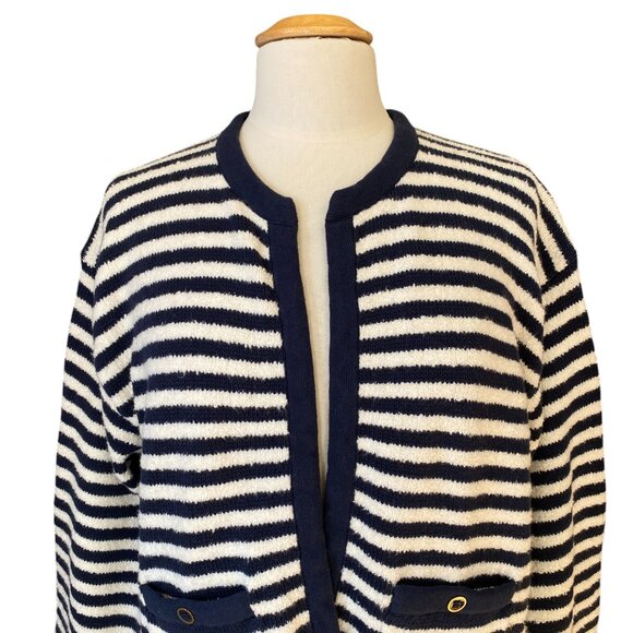 J Crew Nautical Striped Chenille Open Front Cardigan French Girl Coastal Peppy-M - Picture 2 of 16